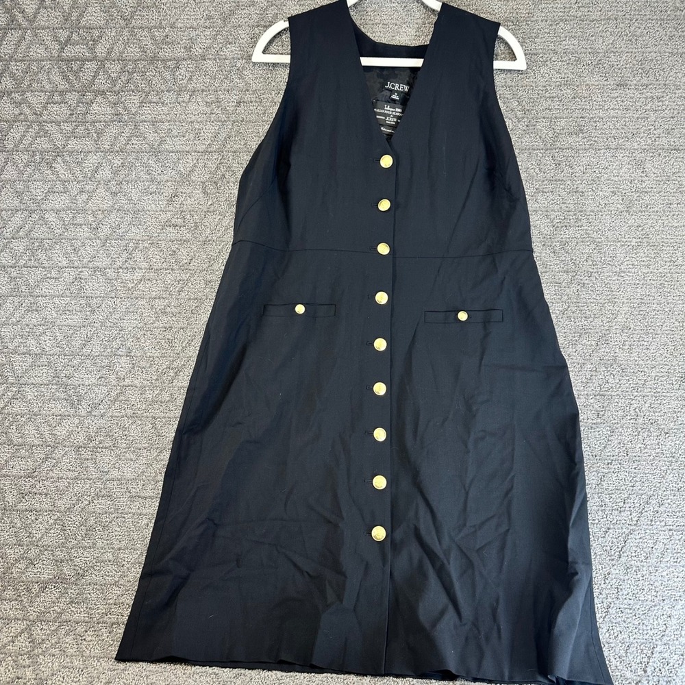 J Crew Tollegno 1900 Italian Wool Black Sleeveless Button Front Dress Size 20